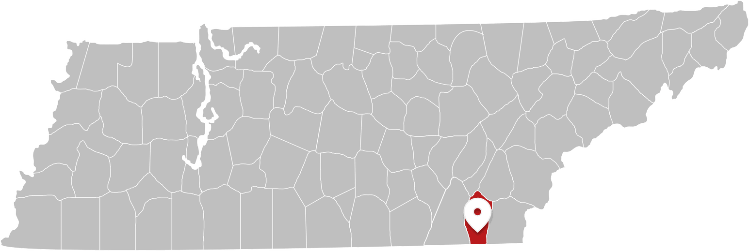 Map of Tennessee with Son Concrete LLC marked in Cleveland, in the south-east of the state