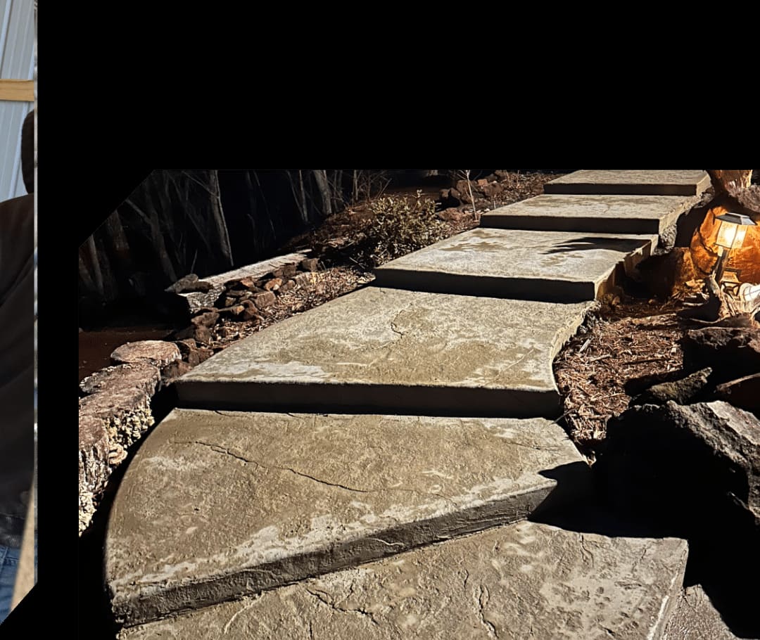 Finished stamped-concrete garden walkway by Son Concrete